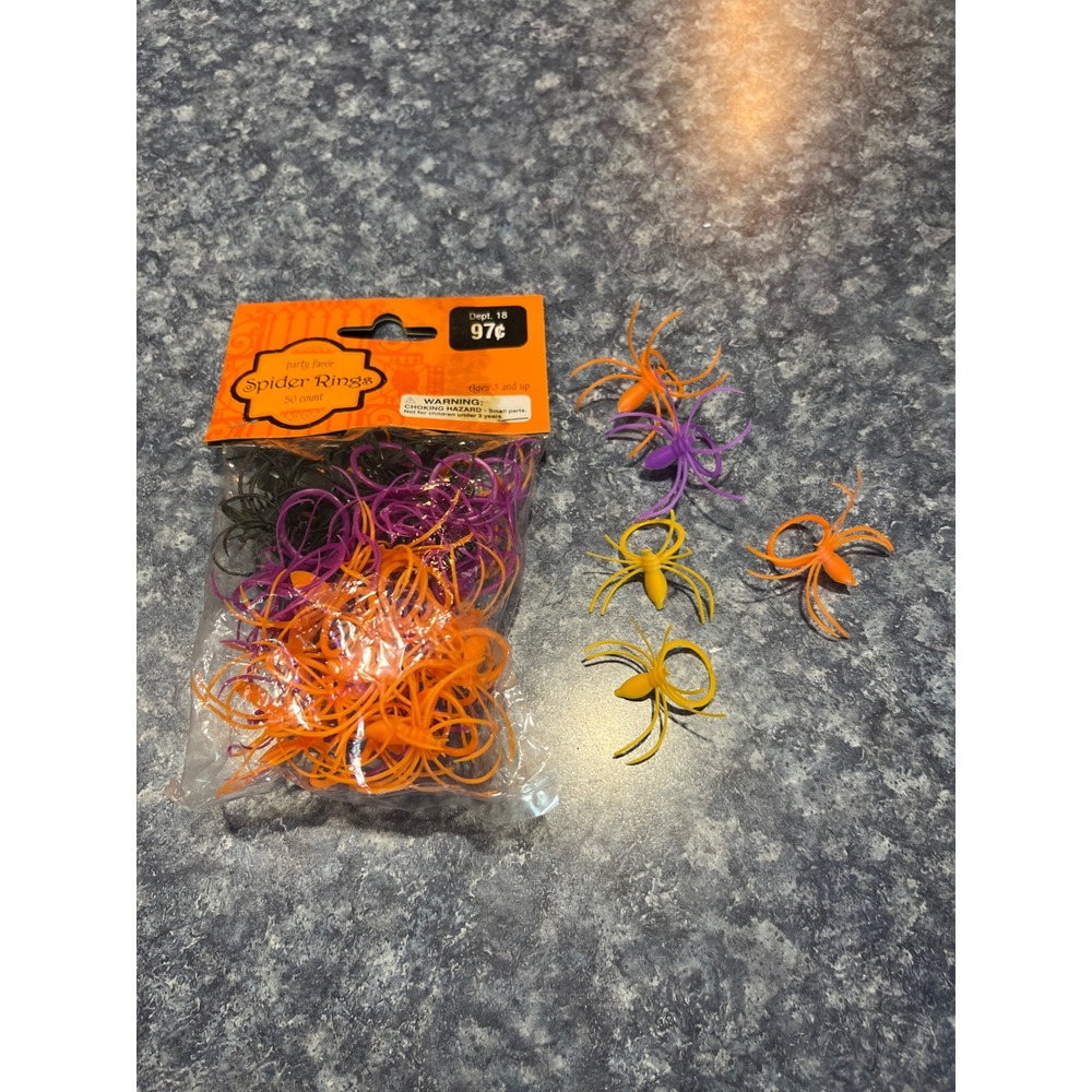 Walmart Halloween Spider Rings Assorted Purple Orange Black Yellow 50 Count